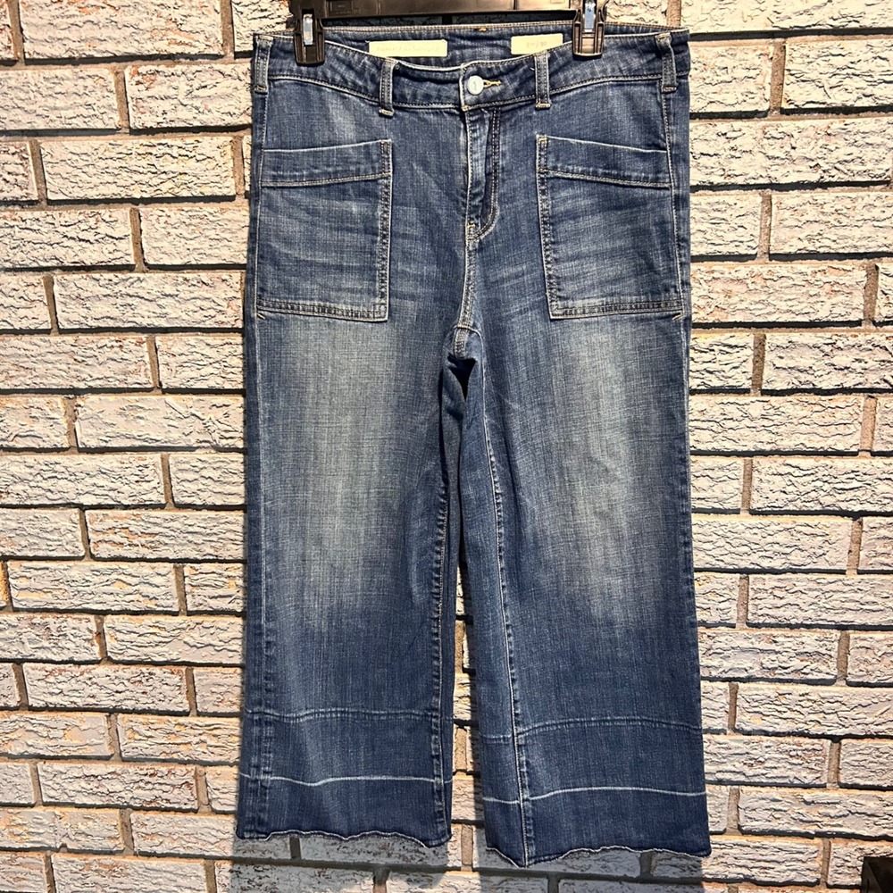 Pilcro and the Letterpress Wide Leg Crop Jeans Blue Denim Size 30 Raw Hem